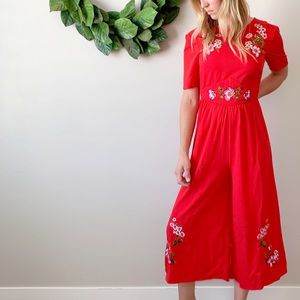 NWT ( ASOS ) Red Embroidered Flow Cropped Jumpsuit